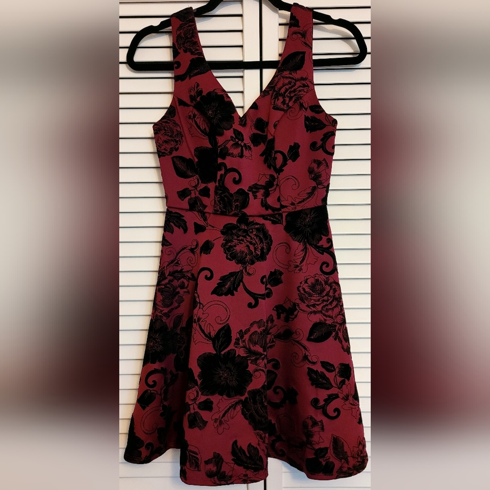 Charlotte Russe dress. Burgundy with black floral pattern. Size-XS